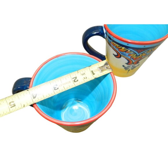 Euro Ceramica Mugs Set of 2 Zanzibar Coffee Tea Stoneware Hand Painted Floral - Picture 2 of 9